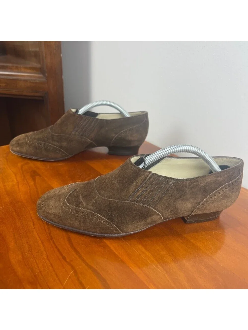 Hermès Paris Brown Suede Wingtip Slip-On Loafers Women's Made in France Size 5.5